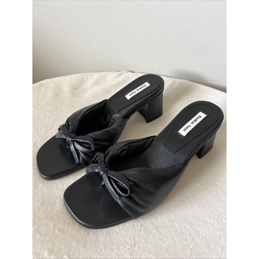 Reike Nen Square Toe Slip-on Heel Black Leather Sandal Size 39 Korea